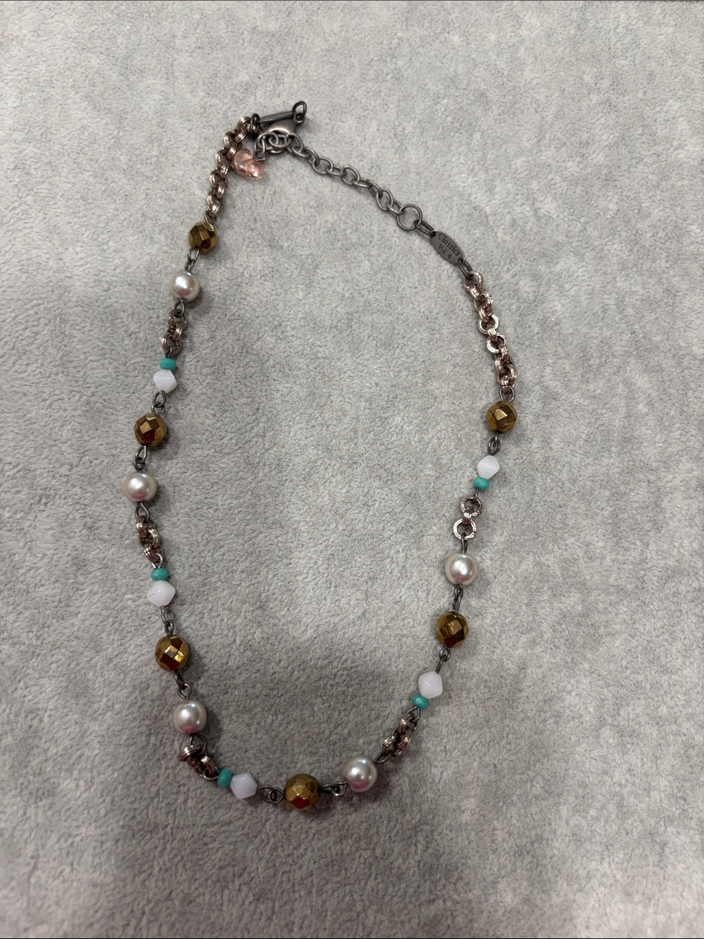 Sabika Gold, White & Turquoise Beaded Women's Necklace